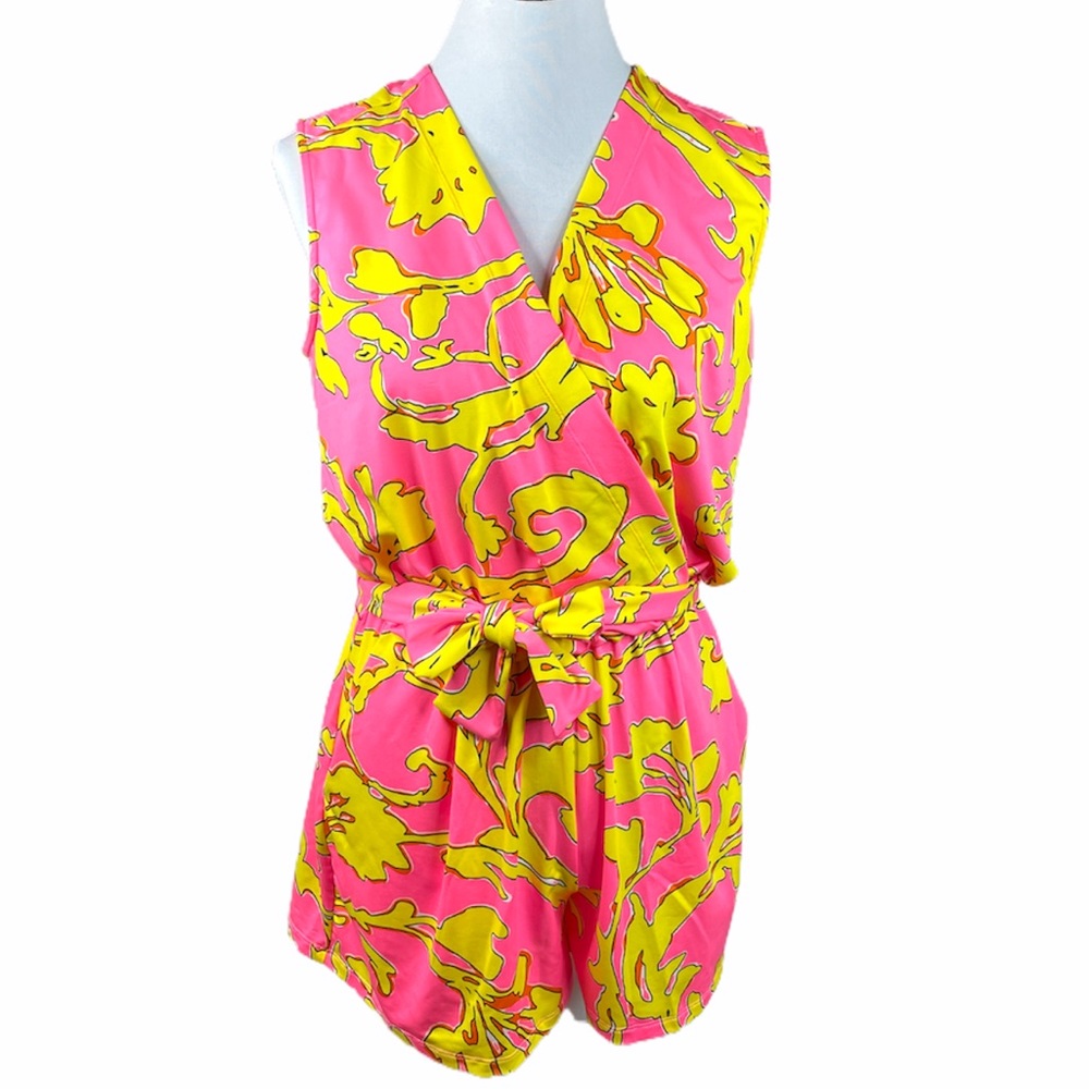 JB by Julie Brown Floral Romper Pink Yellow Medium